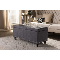 Baxton Studio BBT3137-OTTO-Dark Grey-H1217-20 Kaylee Modern Classic Dark Grey Fabric Upholstered Button-Tufting Storage Ottoman Bench